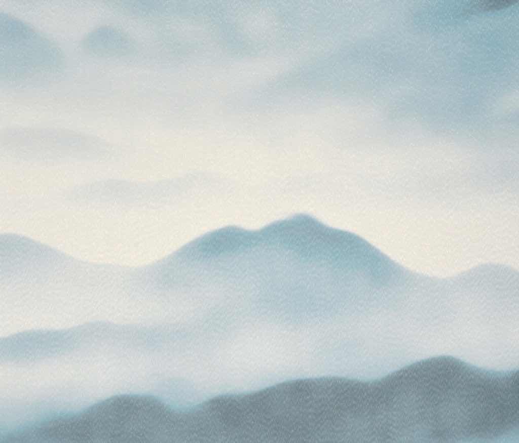 Das japanisch anmutende Dessin der tief hängenden Wolken inmitten einer weitläufigen Berg-Silhouette wird im Digitaldruck auf die Kettfadenkaschierung des Artikels PURO gedruckt. Der feine Moiré des Viskosegarnes kommt auf den unbedruckten Stellen besonders gut zur Geltung. FUJI ist als 210 x 350 cm großes Wandbild erhältlich